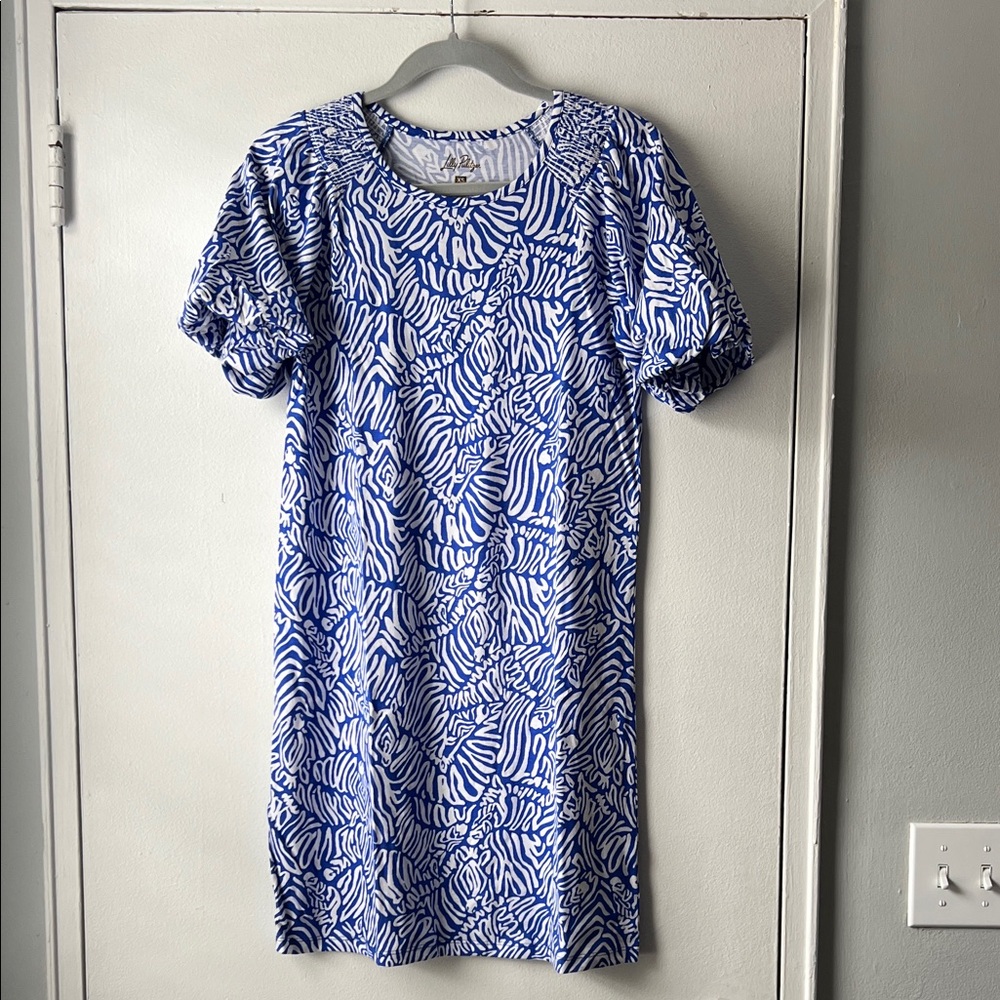 Blue and White Patterned Women's Dress